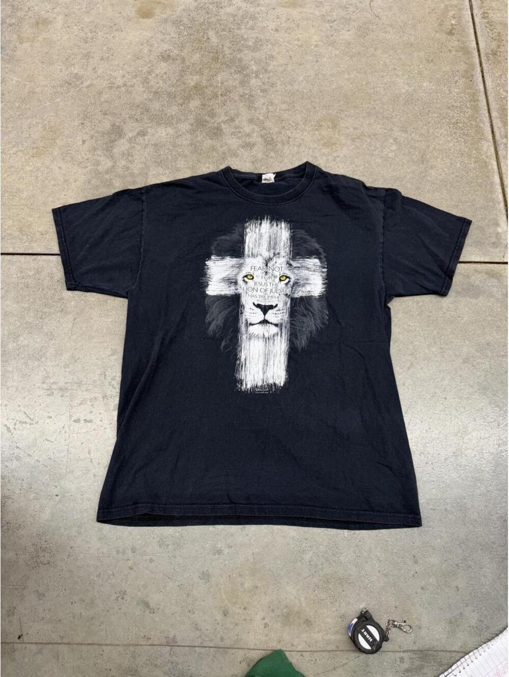 vintage not for jesus the lion of judah cross lion black religious shirt large